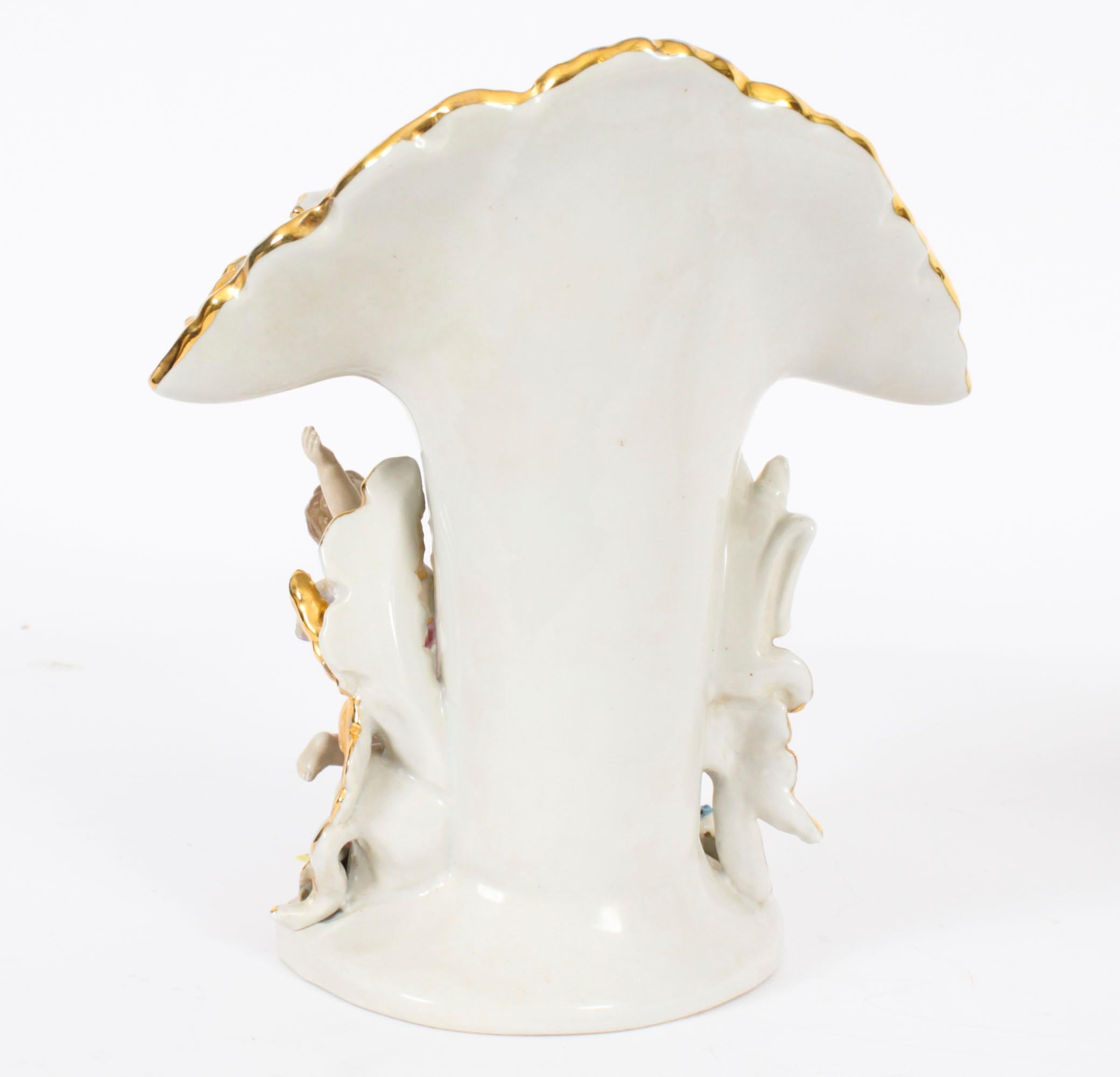Vintage Pair of Delightful Dresden Style Porcelain Spill Vases 20th Century For Sale 4
