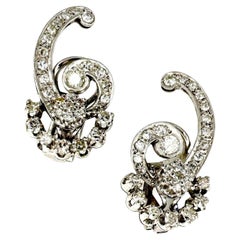 Par Vintage de Pendientes de Clip de Diamantes Oro Blanco