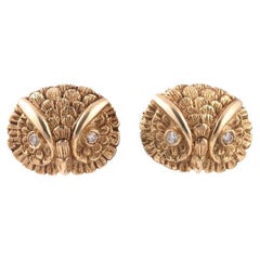 Vintage Pair of Diamond Novelty Owl Stud Earrings