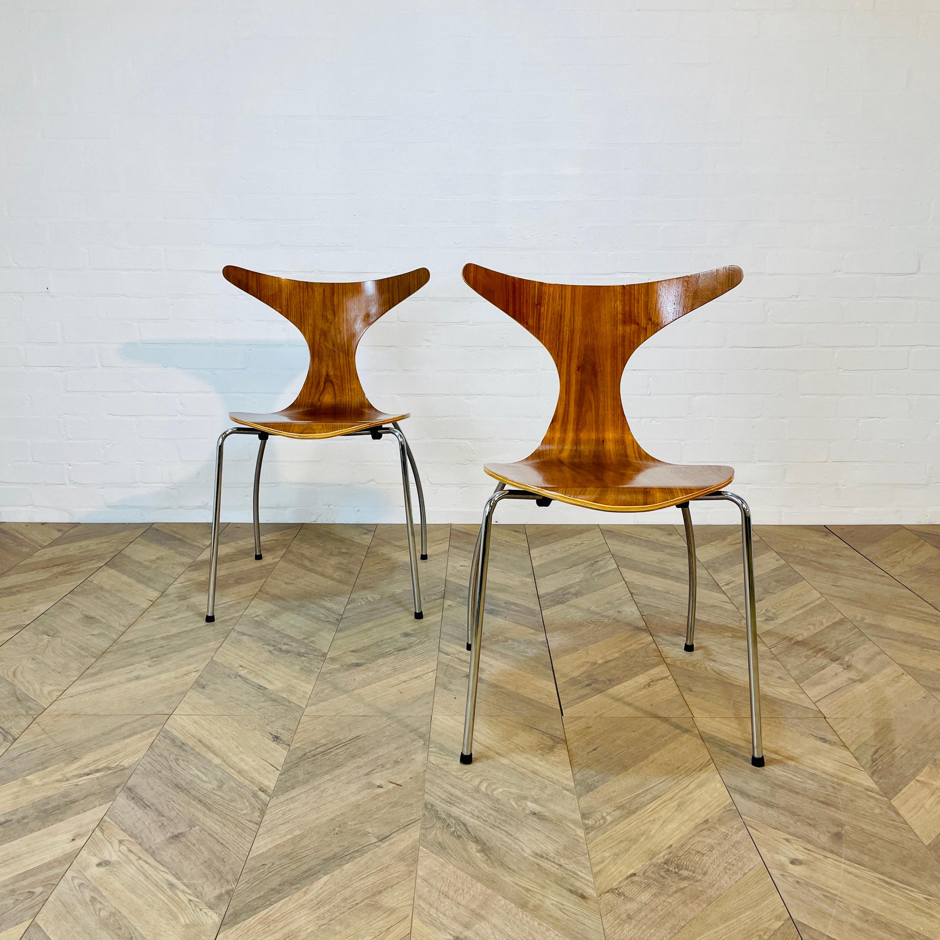 Walnut Vintage Pair of 'Dolphin' Stacking Chairs by Bjarke Nielsen for Dan-Form Denmark For Sale