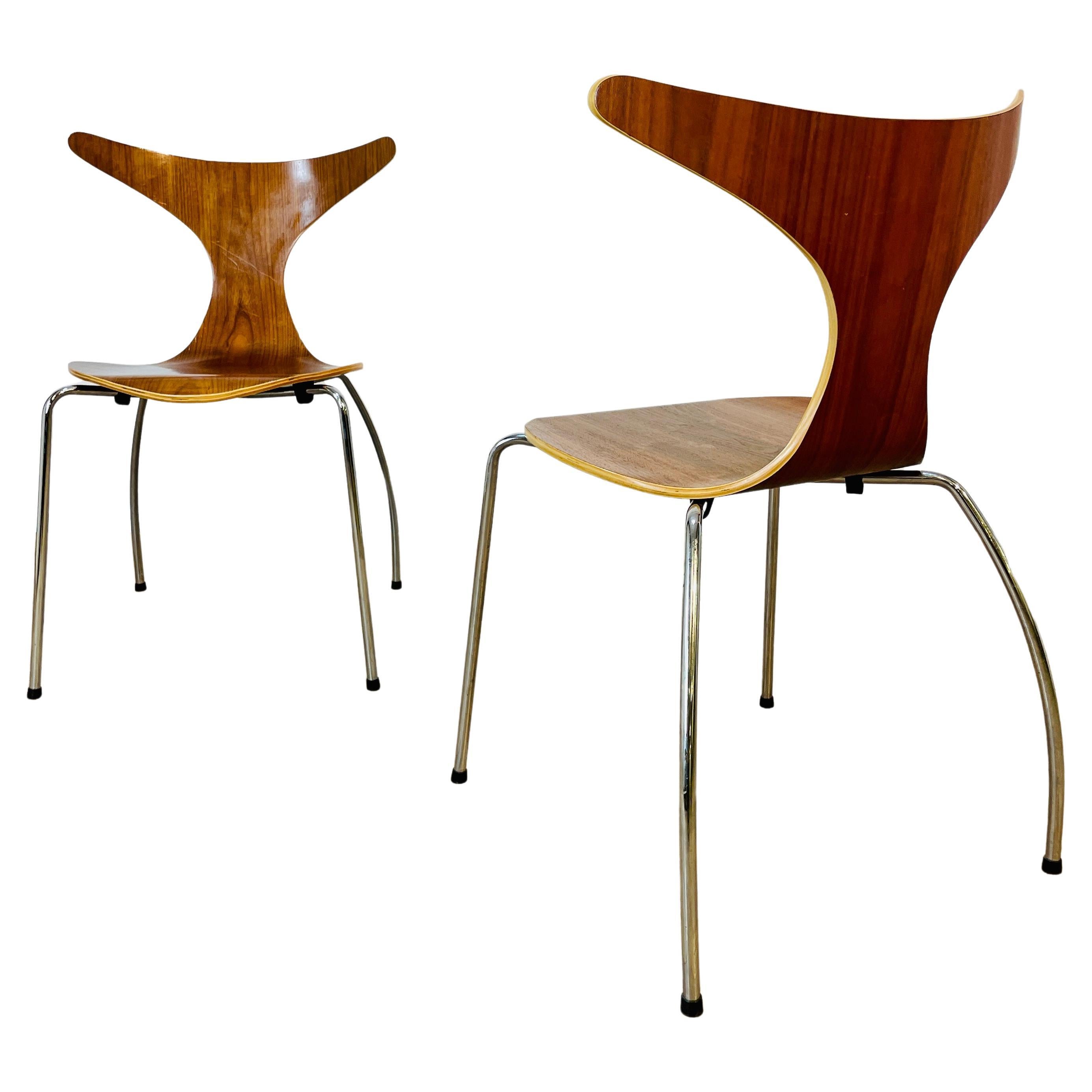 Vintage Pair of 'Dolphin' Stacking Chairs by Bjarke Nielsen for Dan-Form Denmark For Sale