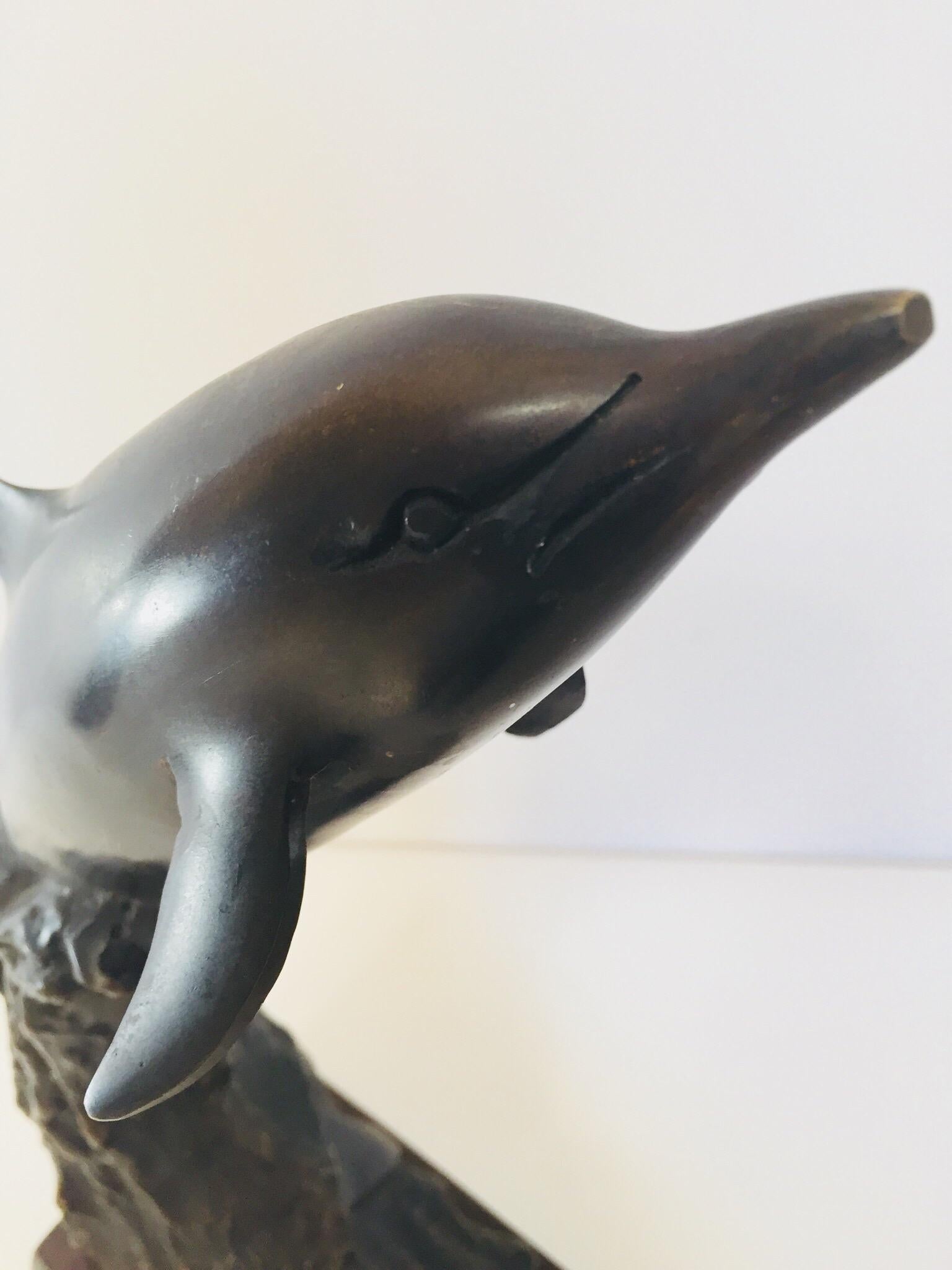Vintage Pair of Dolphins Bronze Bookends For Sale 1
