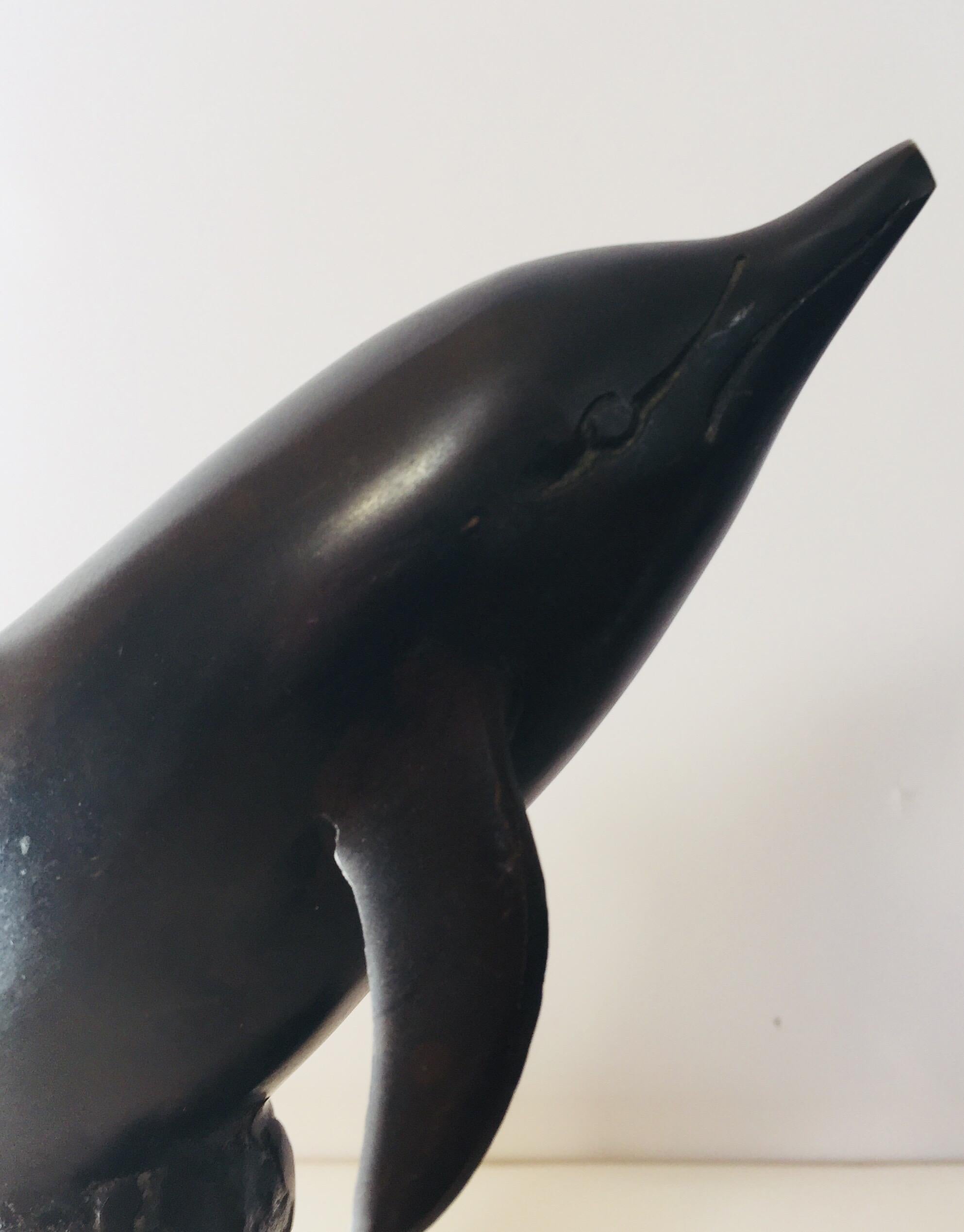 Vintage Pair of Dolphins Bronze Bookends For Sale 3