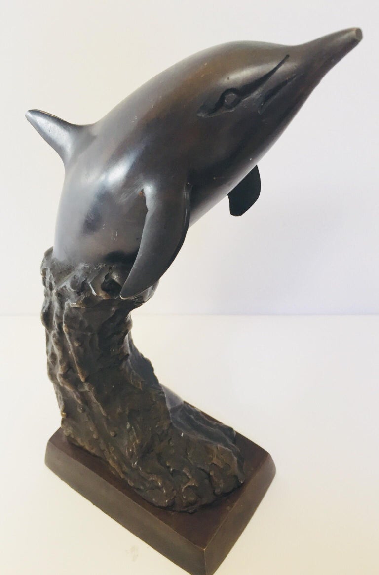 Vintage Pair of Dolphins Bronze Bookends For Sale at 1stDibs