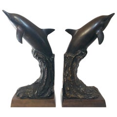 Vintage Pair of Dolphins Bronze Bookends