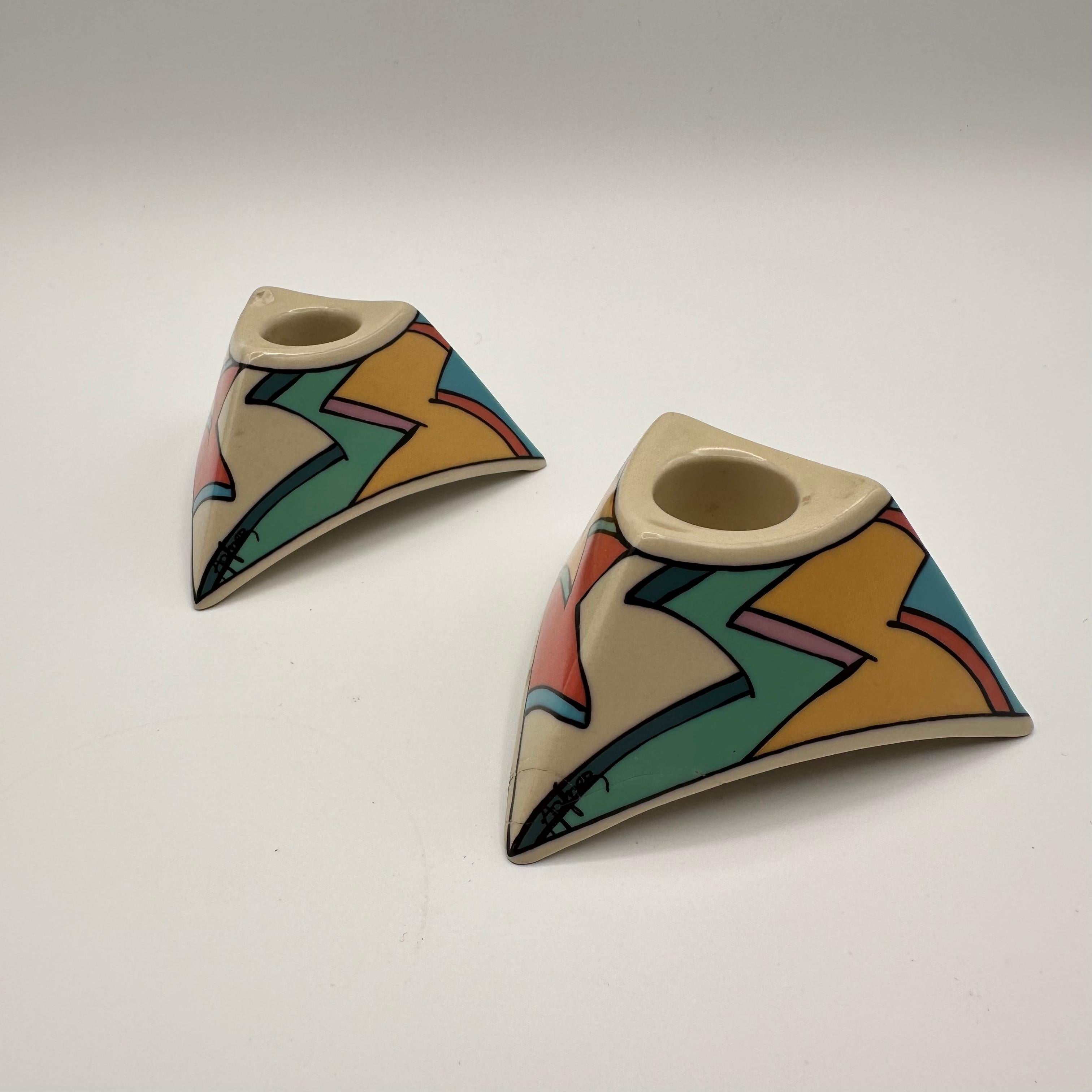 Vintage Pair of Dorothy Hafner for Rosenthal Flash Candlestick Holders In Fair Condition For Sale In Amityville, NY