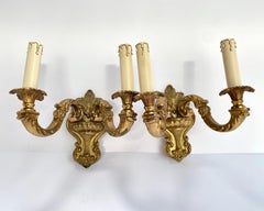 Vintage Pair Of Double Arm Wall Lights / Sconces French Bronze Wall Lights, 1960