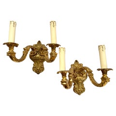 Vintage Pair of Double Arm Wall Lights / Sconces Französisch Bronze Wall Lights, 1960
