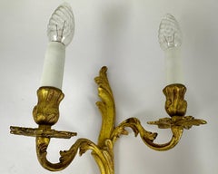 Vintage Pair Of Double Arm Wall Lights / Sconces Rococo Bronze Wall Lights