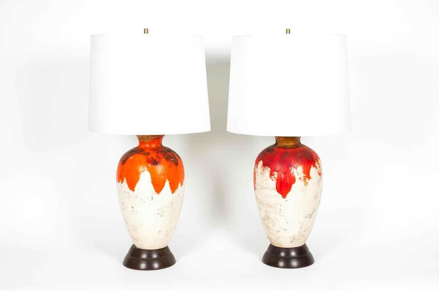 North American Vintage Pair of Drip Glazed Task or Table Lamps