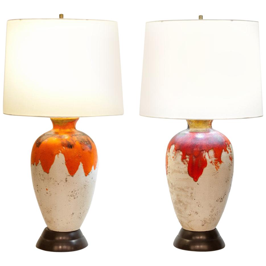 Vintage Pair of Drip Glazed Task or Table Lamps