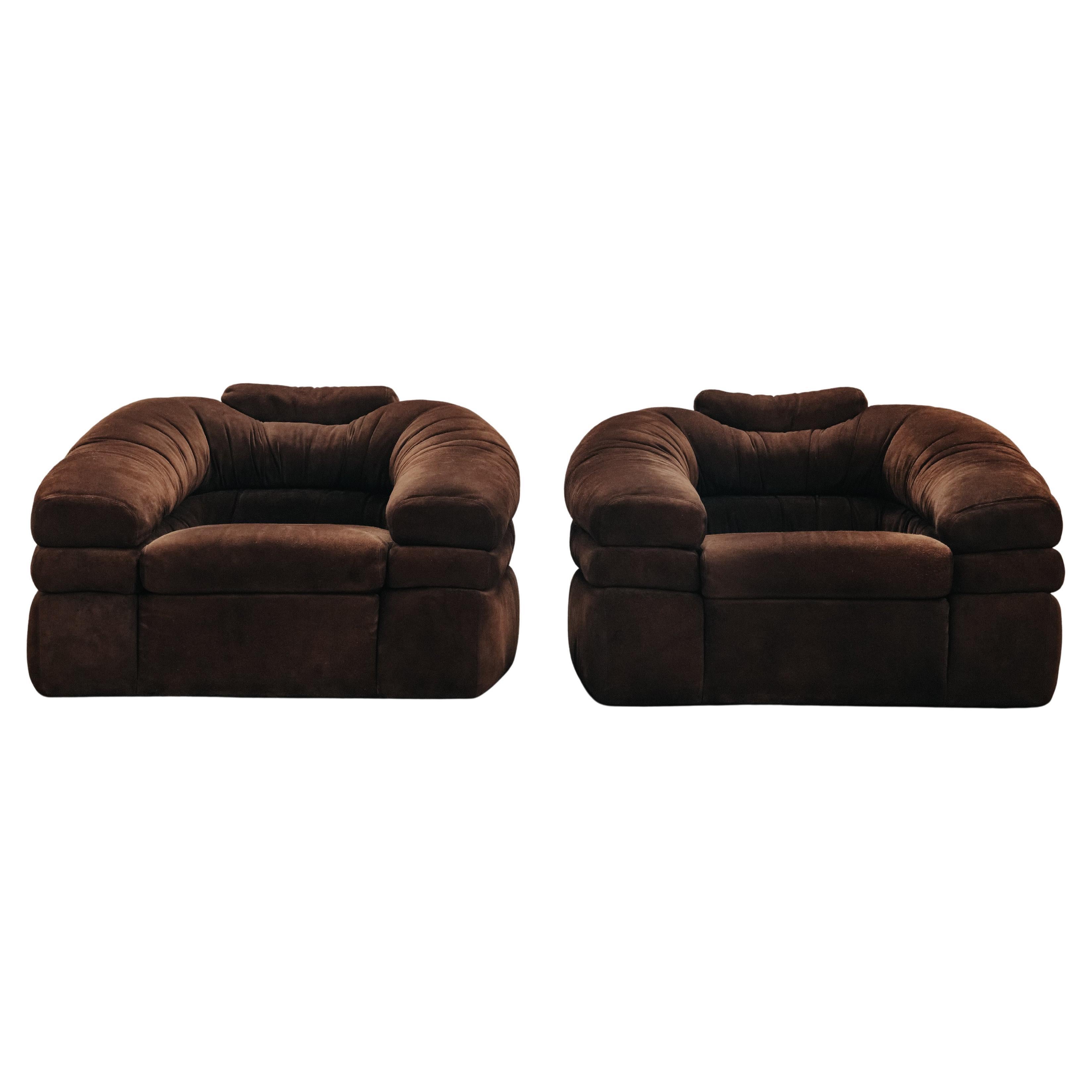 Vintage Pair of D'Urbino De Pas Suede Lounge Chairs From Italy, Circa 1970