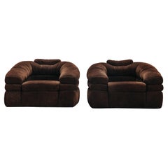 Vintage Pair of D'Urbino De Pas Suede Lounge Chairs From Italy, Circa 1970
