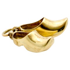 Retro Pair of Dutch Wooden Shoes 14K Gold Charm Pendant