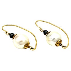 Paire de boucles d'oreilles vintage en or 18 carats perles hematite