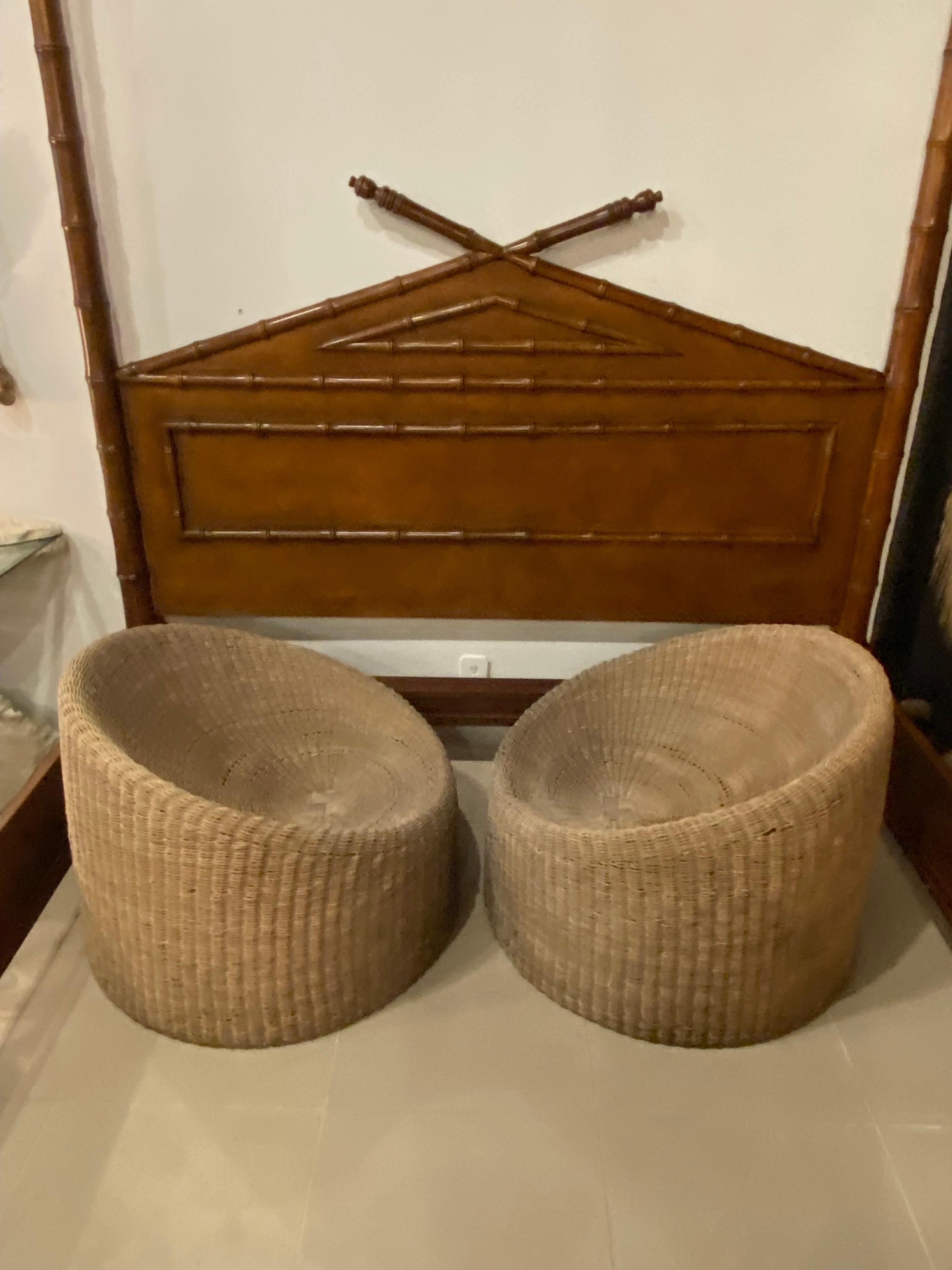 Vintage Pair of Eero Aarnio Wicker Round Lounge Chairs 6