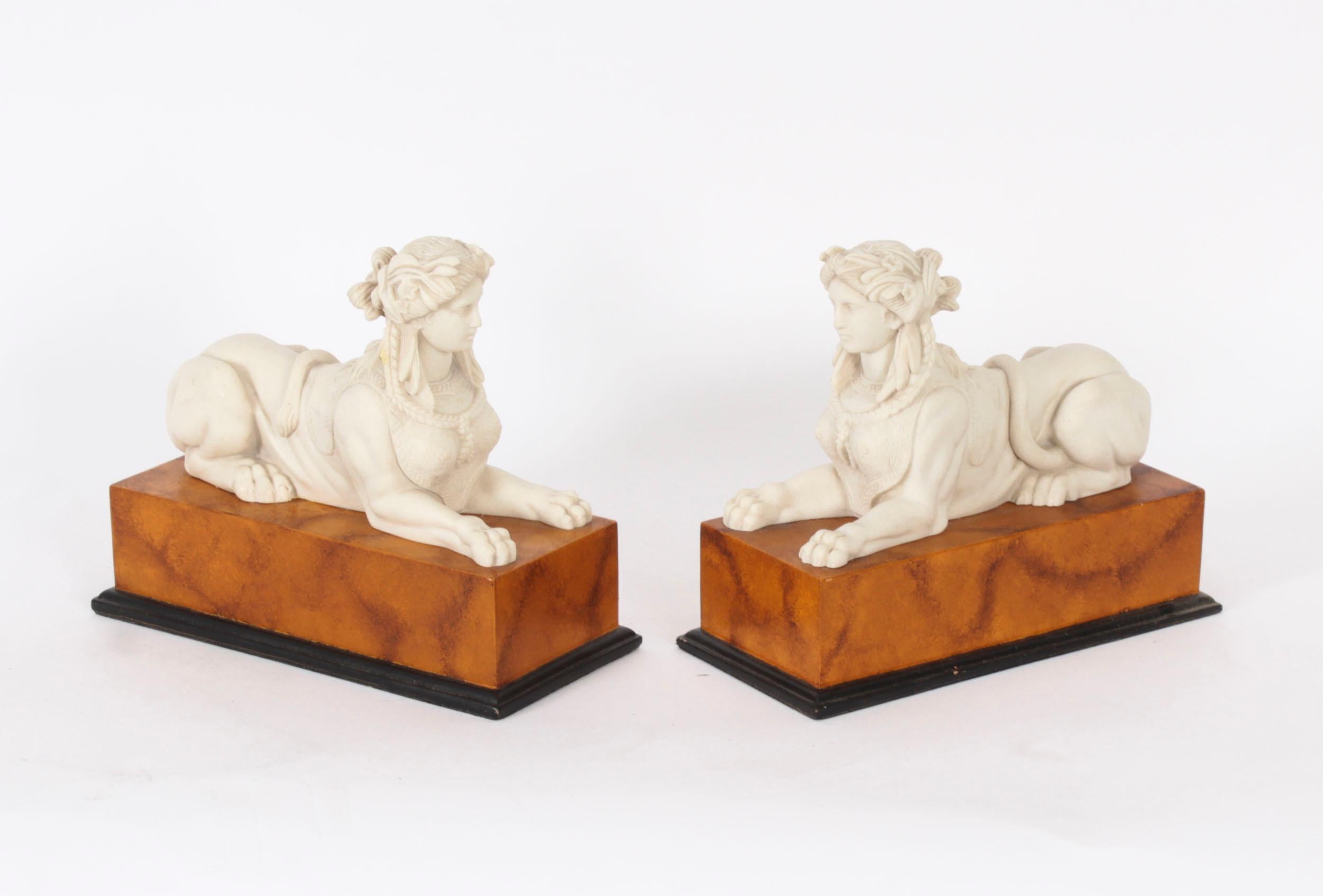 Vintage Pair of Egyptian Cream Recumbent Sphinxes 20th Century For Sale 10