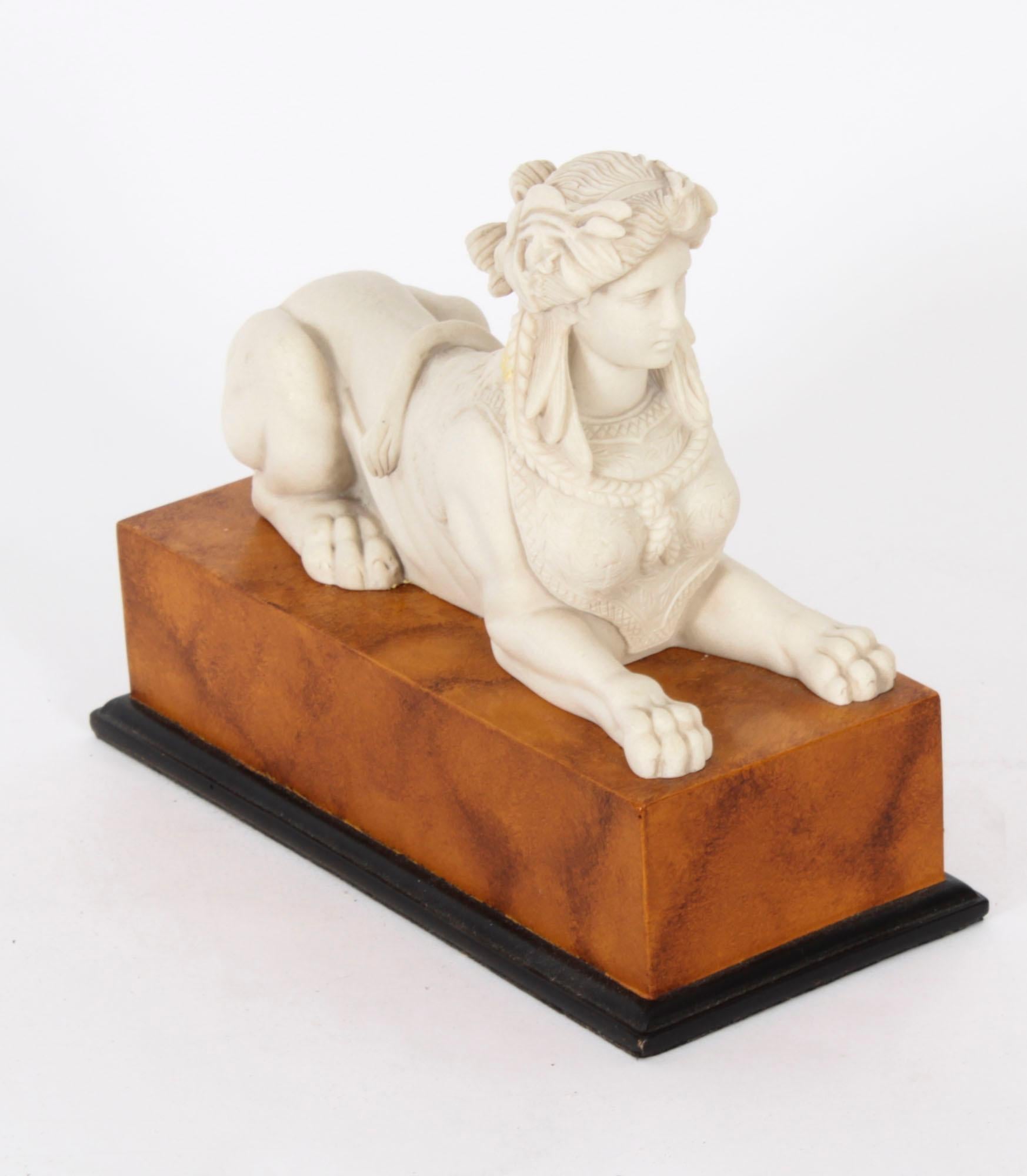 Vintage Pair of Egyptian Cream Recumbent Sphinxes 20th Century In Good Condition For Sale In London, GB