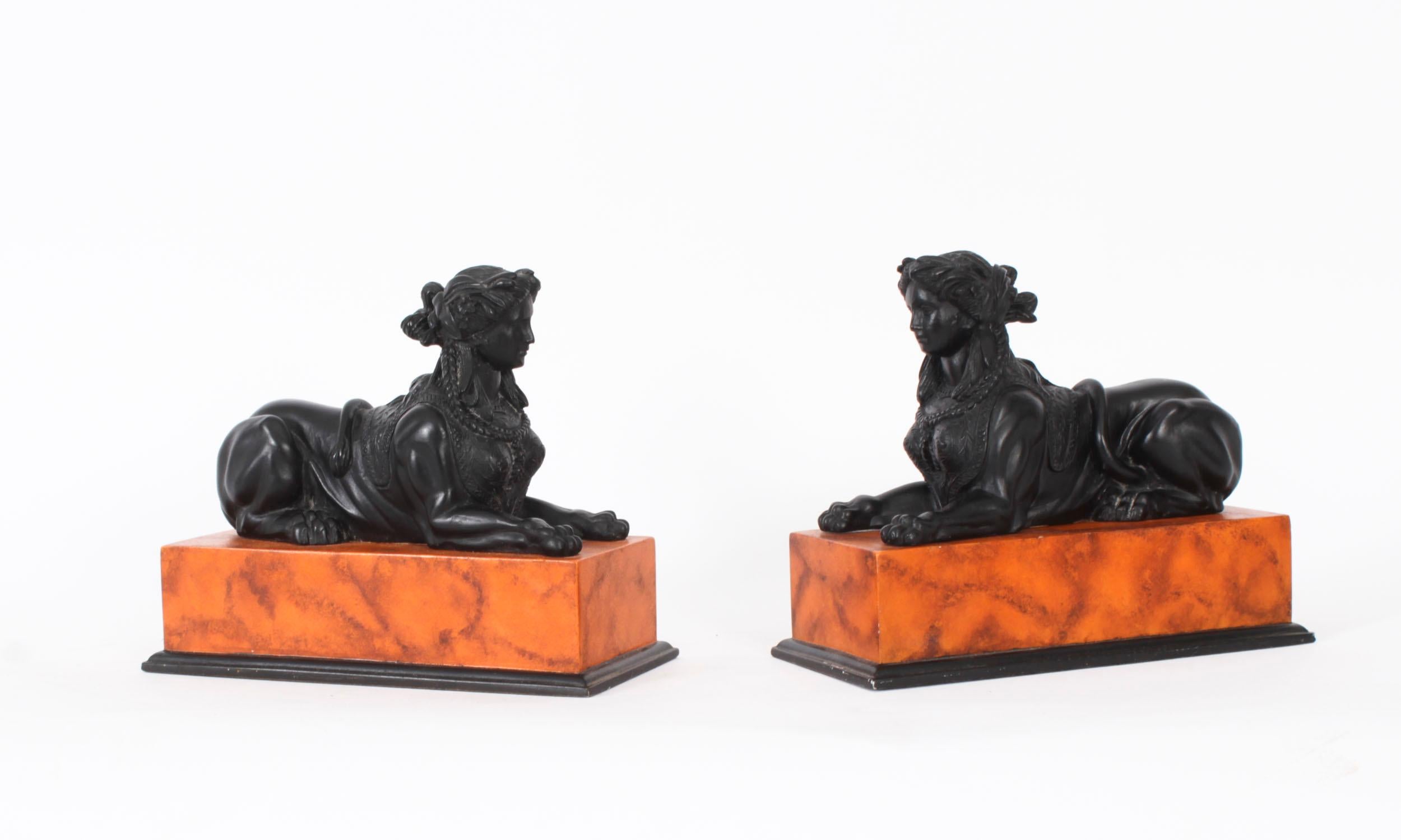 Vintage Pair of Egyptian Recumbent Sphinxes 20th C For Sale 12