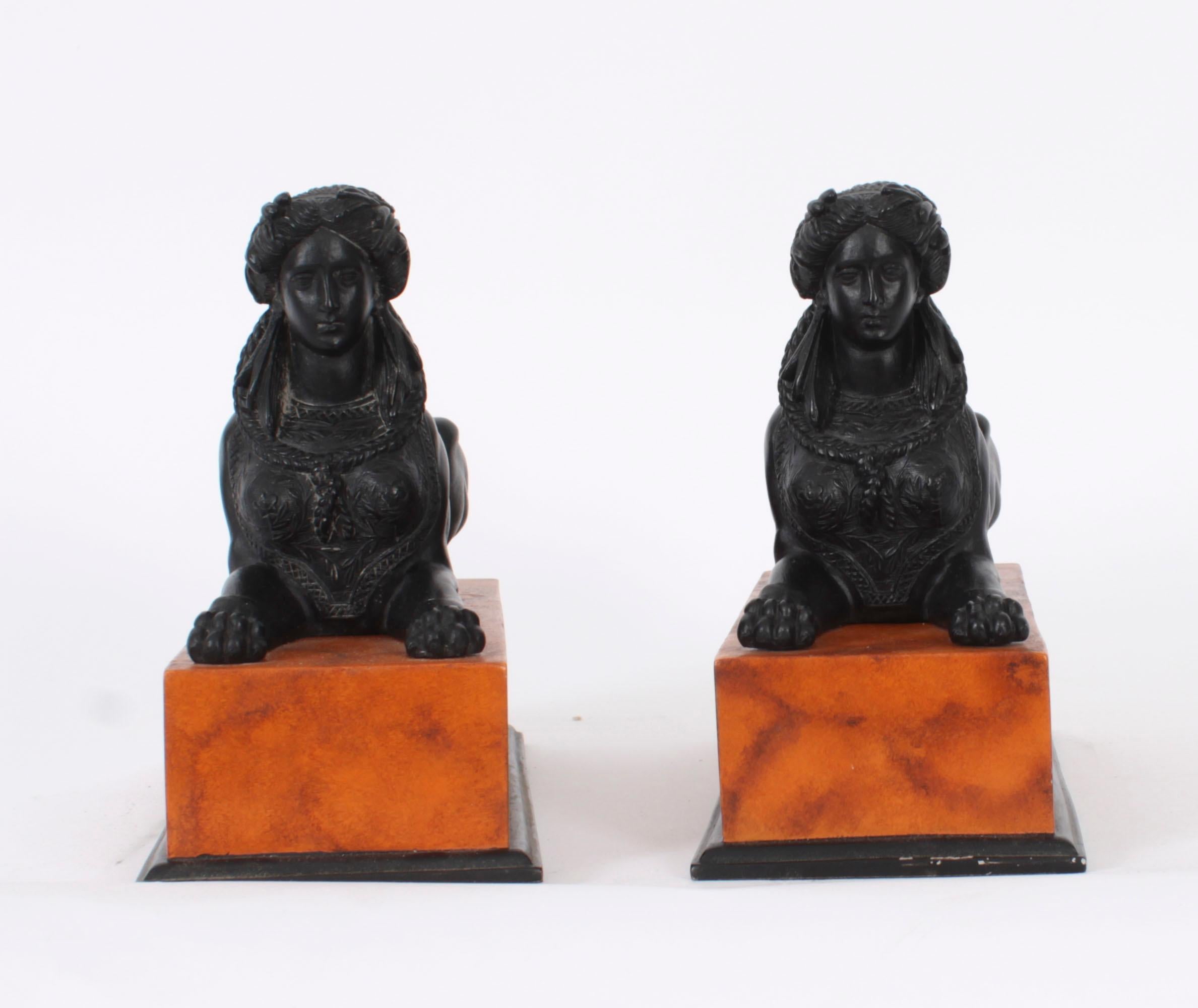 20th Century Vintage Pair of Egyptian Recumbent Sphinxes 20th C For Sale