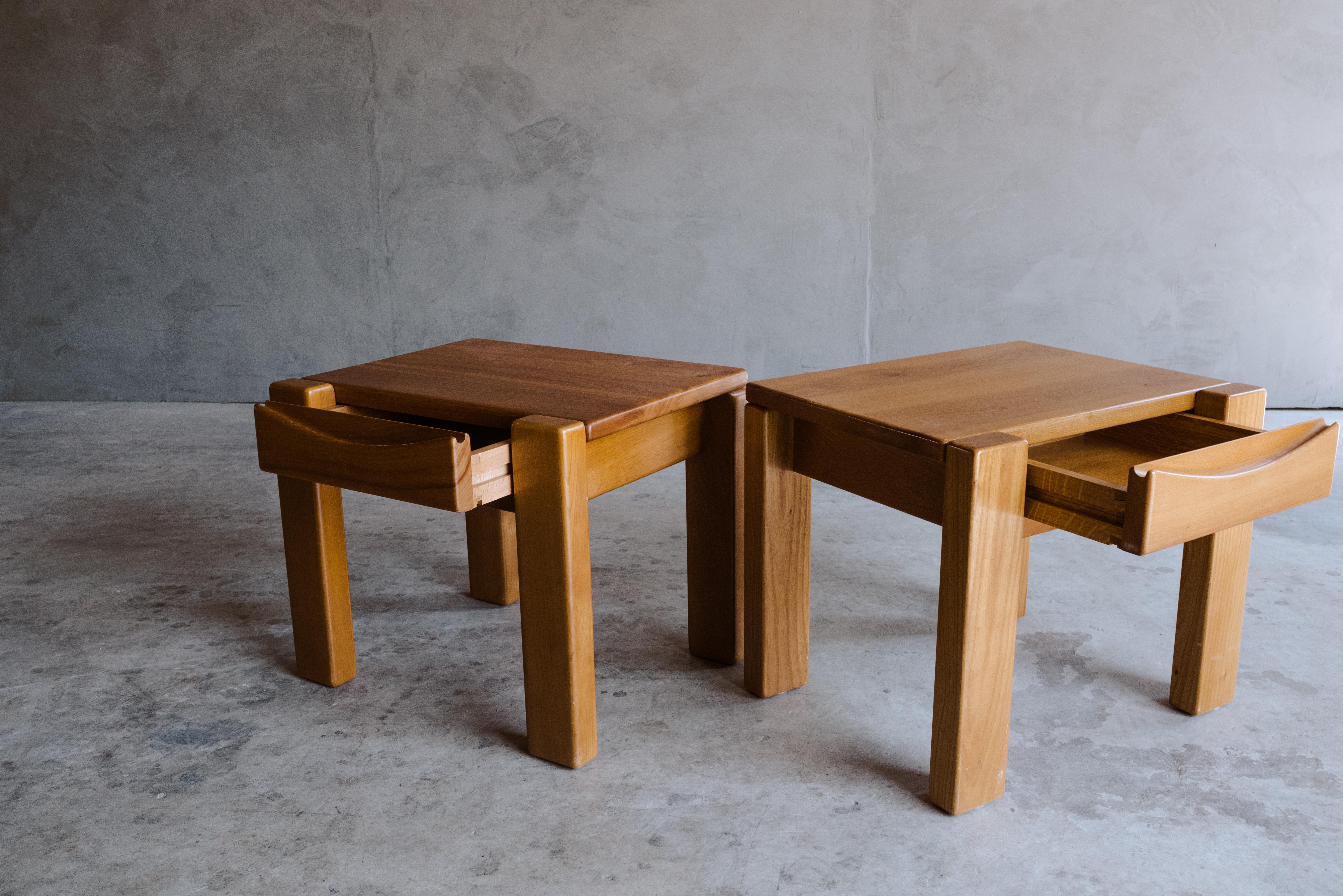 European Vintage Pair of Elm Bedside Tables from France, Circa 1960