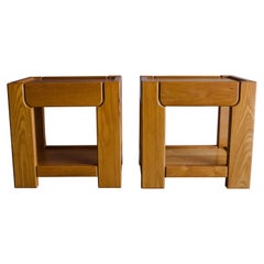 Vintage Pair of Elm Bedside Tables from France, Circa 1960