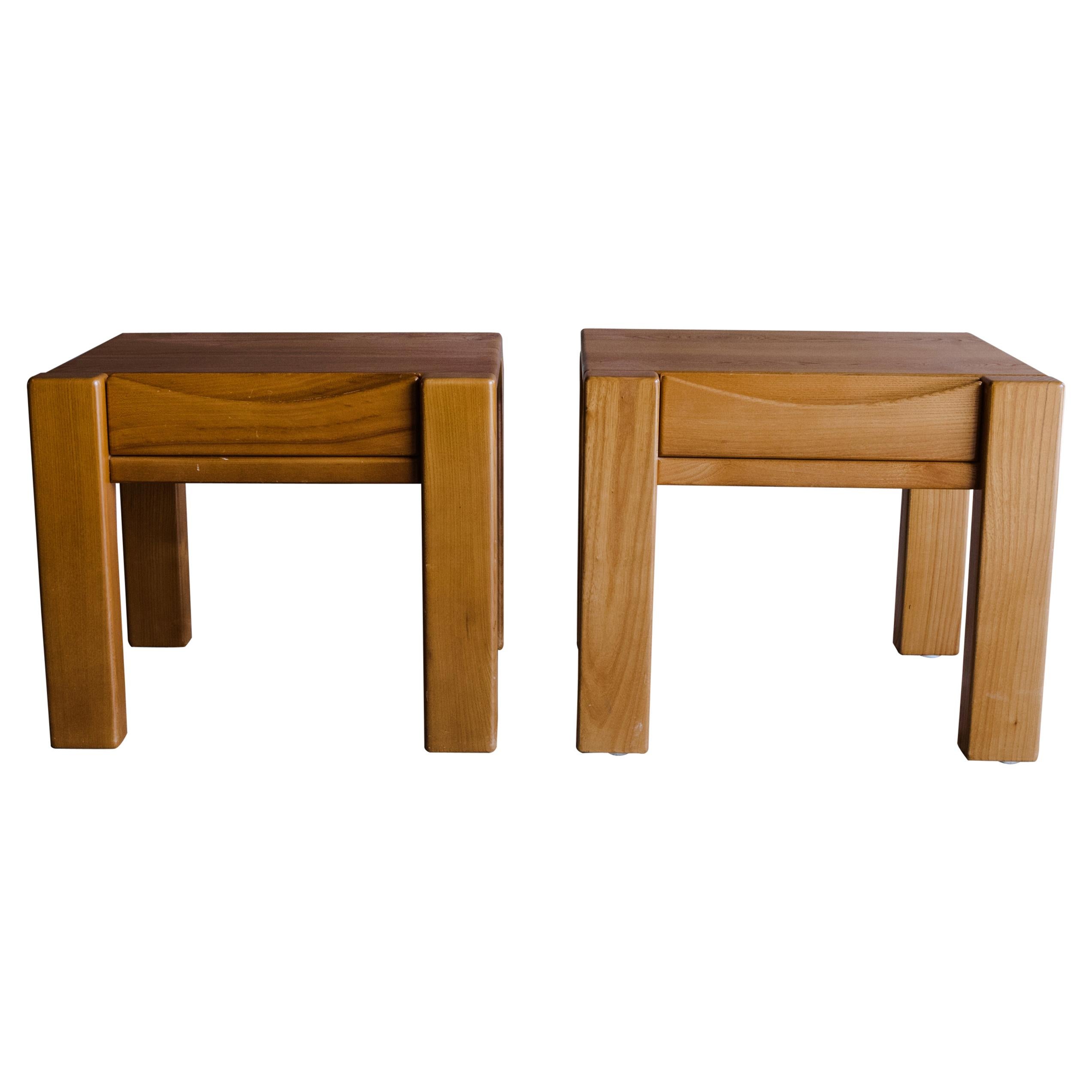 Vintage Pair of Elm Bedside Tables from France, Circa 1960