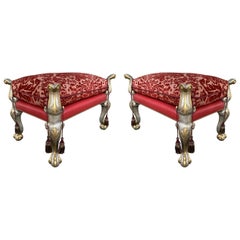 Vintage Pair of Empire Style Benches with a Gold and Silver Gilded Frames