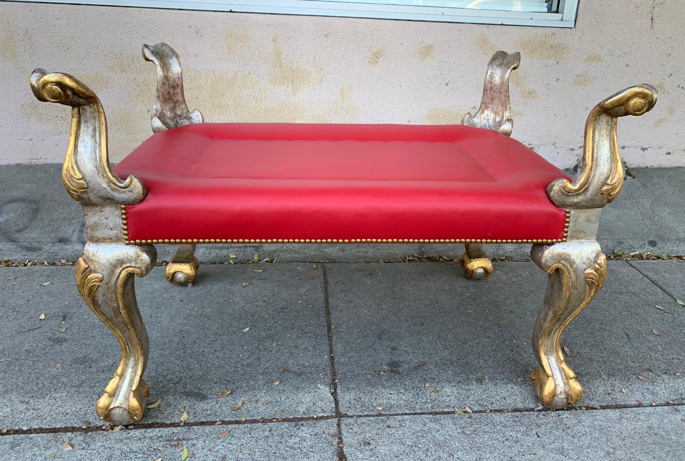 Vintage Pair of Empire Style Benches with a Gold and Silver Gilded Frames 2