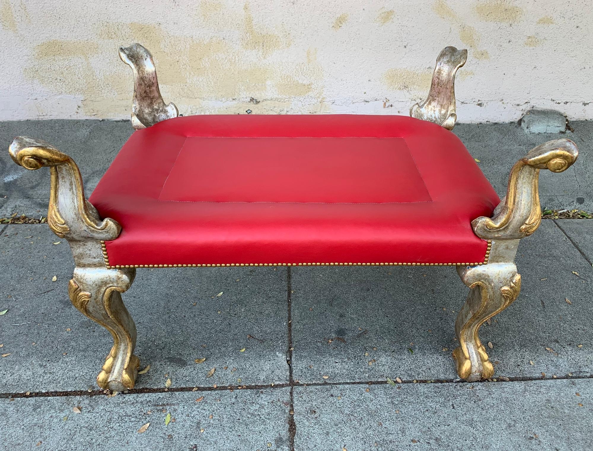 Vintage Pair of Empire Style Benches with a Gold and Silver Gilded Frames 3
