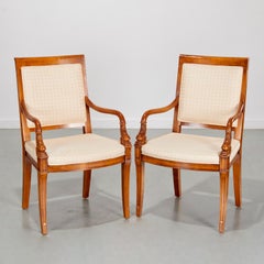 Vintage Pair of Empire Style Fauteuils with Carved Dolphin Arms by Century, USA