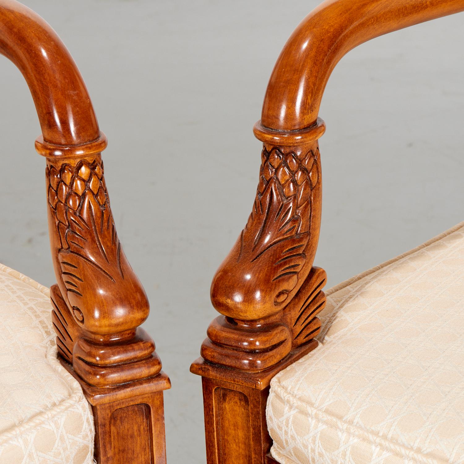 American Vintage Pair of Empire Style Fauteuils with Carved Dolphin Arms by Century, USA For Sale