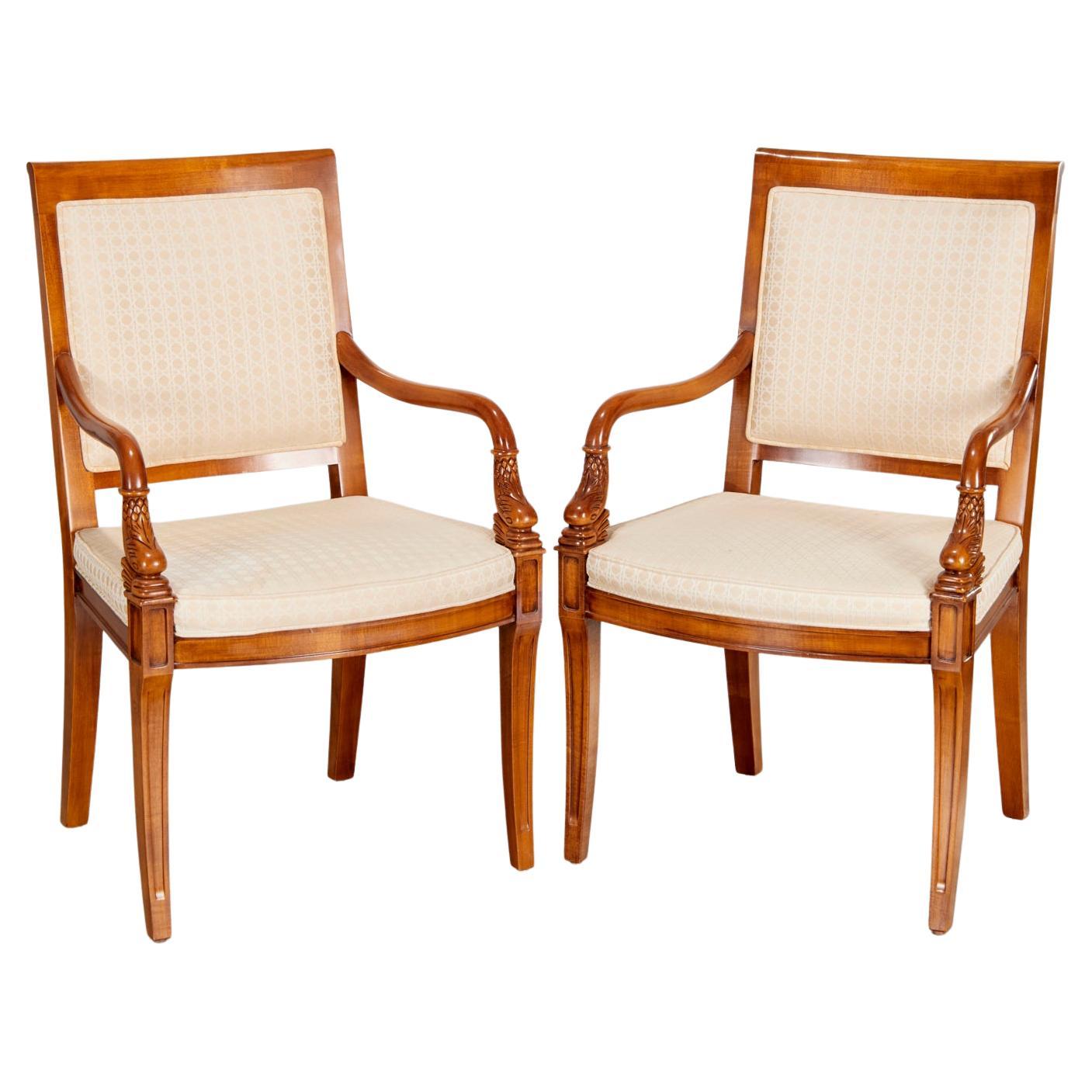 Vintage Pair of Empire Style Fauteuils with Carved Dolphin Arms by Century, USA For Sale