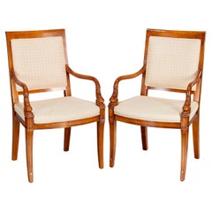 Vintage Pair of Empire Style Fauteuils with Carved Dolphin Arms by Century, USA