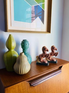 Vintage Pair of Enameled L.E. Smith Art Deco Slag Glass Horse Bookends