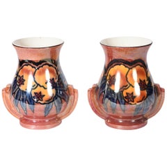 Vintage Pair of English Glazed Art Pottery Vases