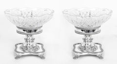 Vintage Pair of English Silver Plate & Cut Glass Compotes 20th Century