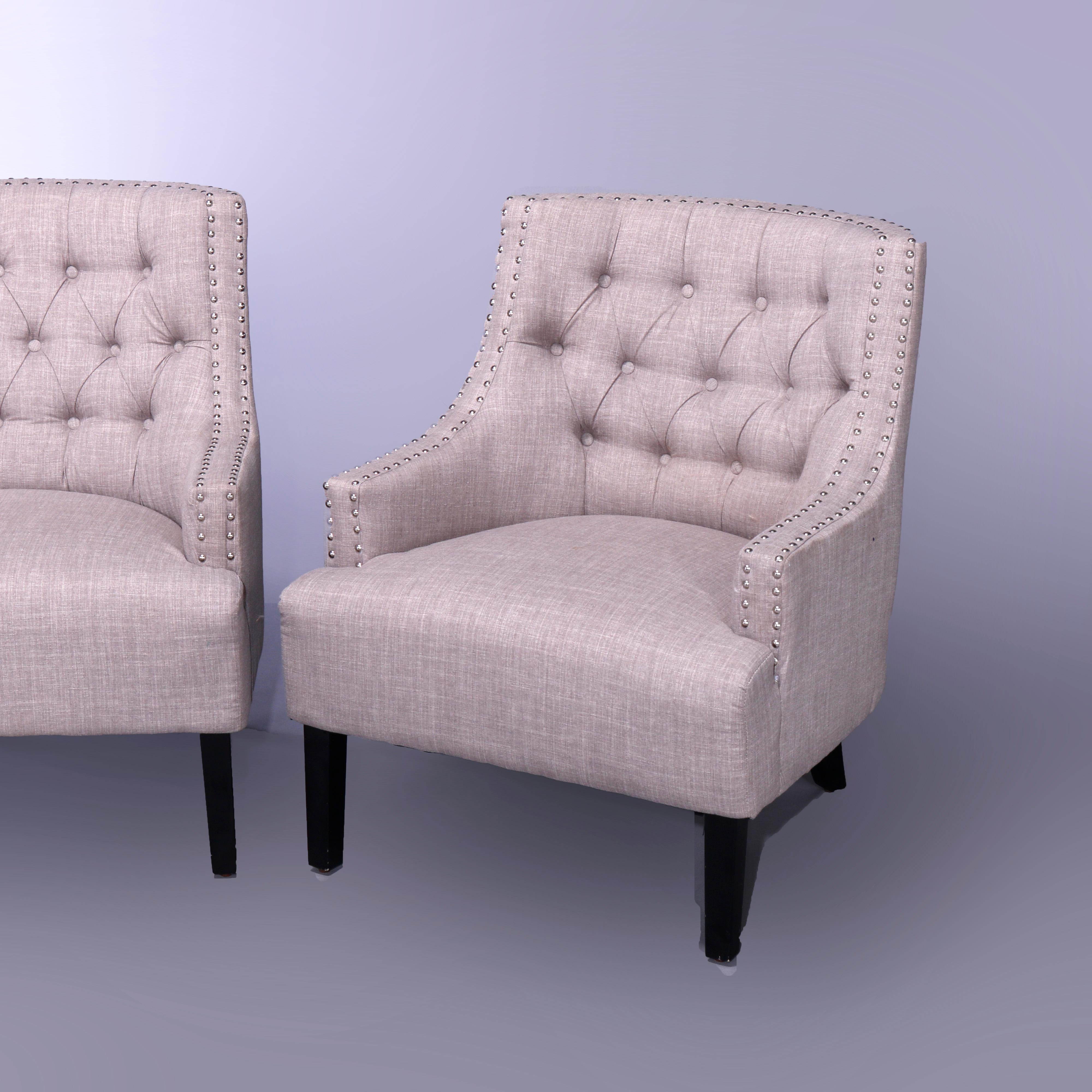 Vintage Pair of English Style Button Back Upholstered Club Chairs, 20th Century For Sale 3