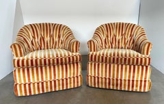 Vintage Pair of Erwin Lambeth Tufted Upholstered Swivel Chairs