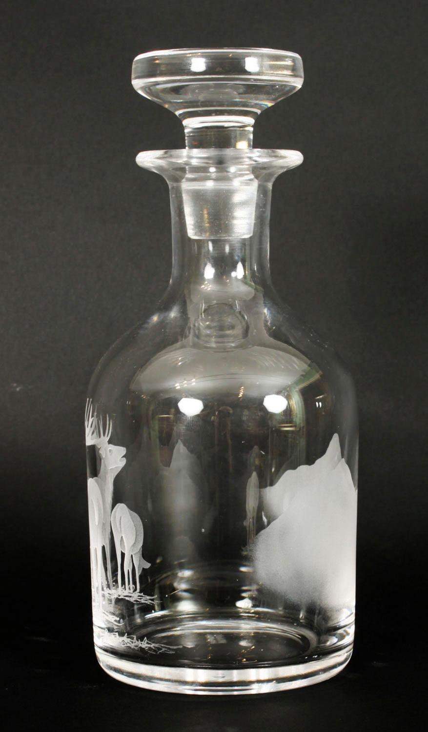 Vintage Pair of Etched Stuart Crystal Glass Liqueur Decanters 20th C 4