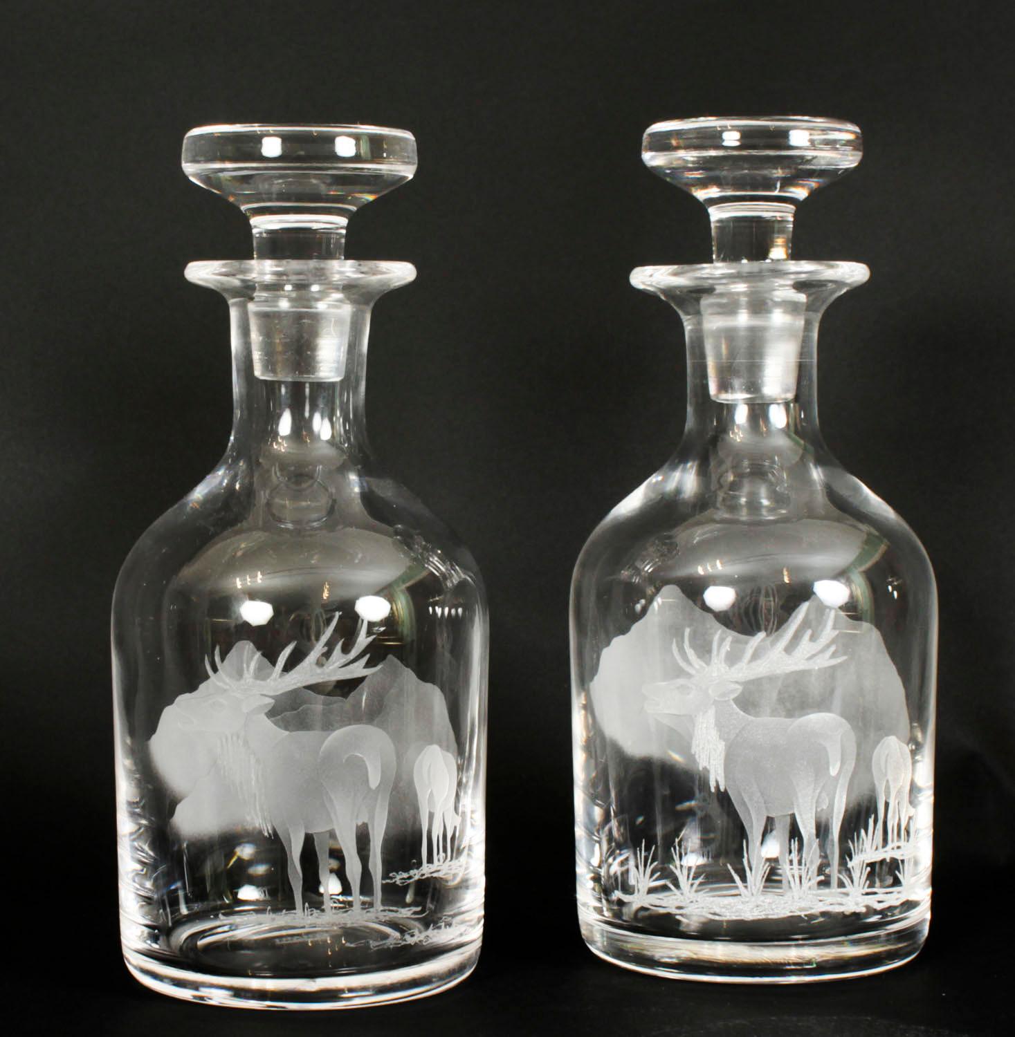 Vintage Pair of Etched Stuart Crystal Glass Liqueur Decanters 20th C 7