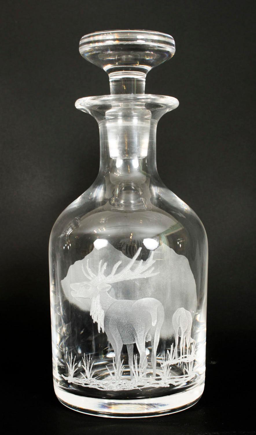 Vintage Pair of Etched Stuart Crystal Glass Liqueur Decanters 20th C 8
