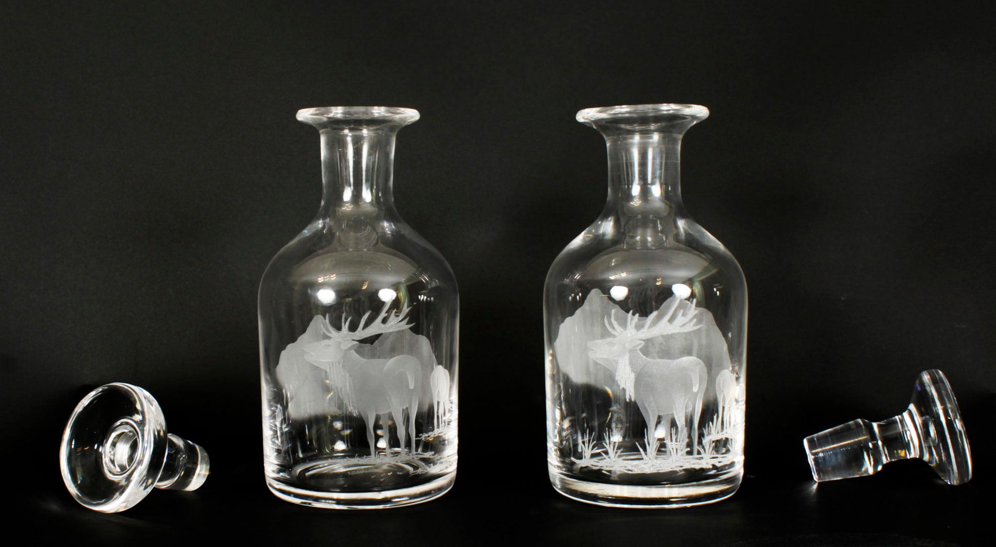 Vintage Pair of Etched Stuart Crystal Glass Liqueur Decanters 20th C 11