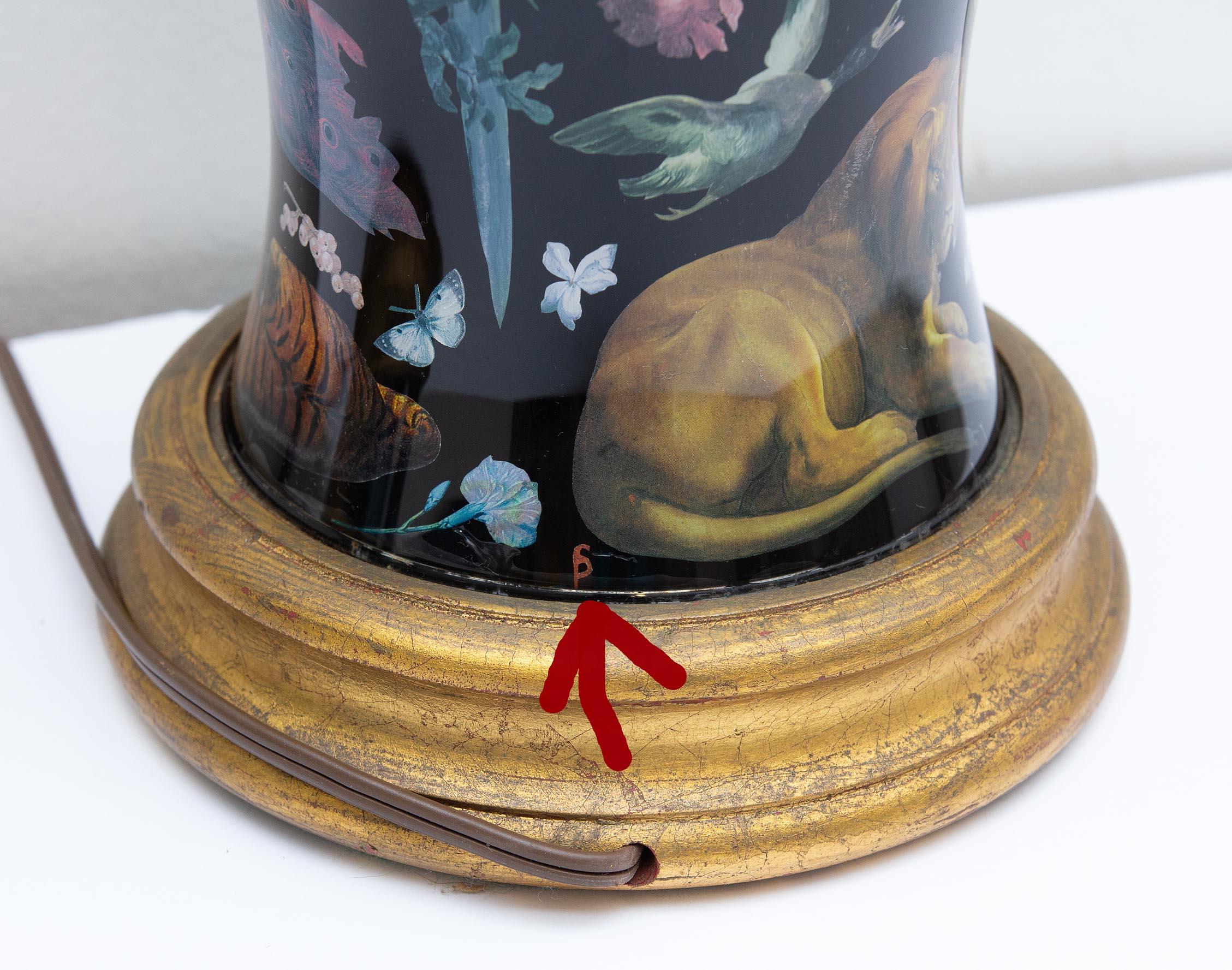 Vintage Pair of Exotic Decalcomania Lamps Adam and Eve 5