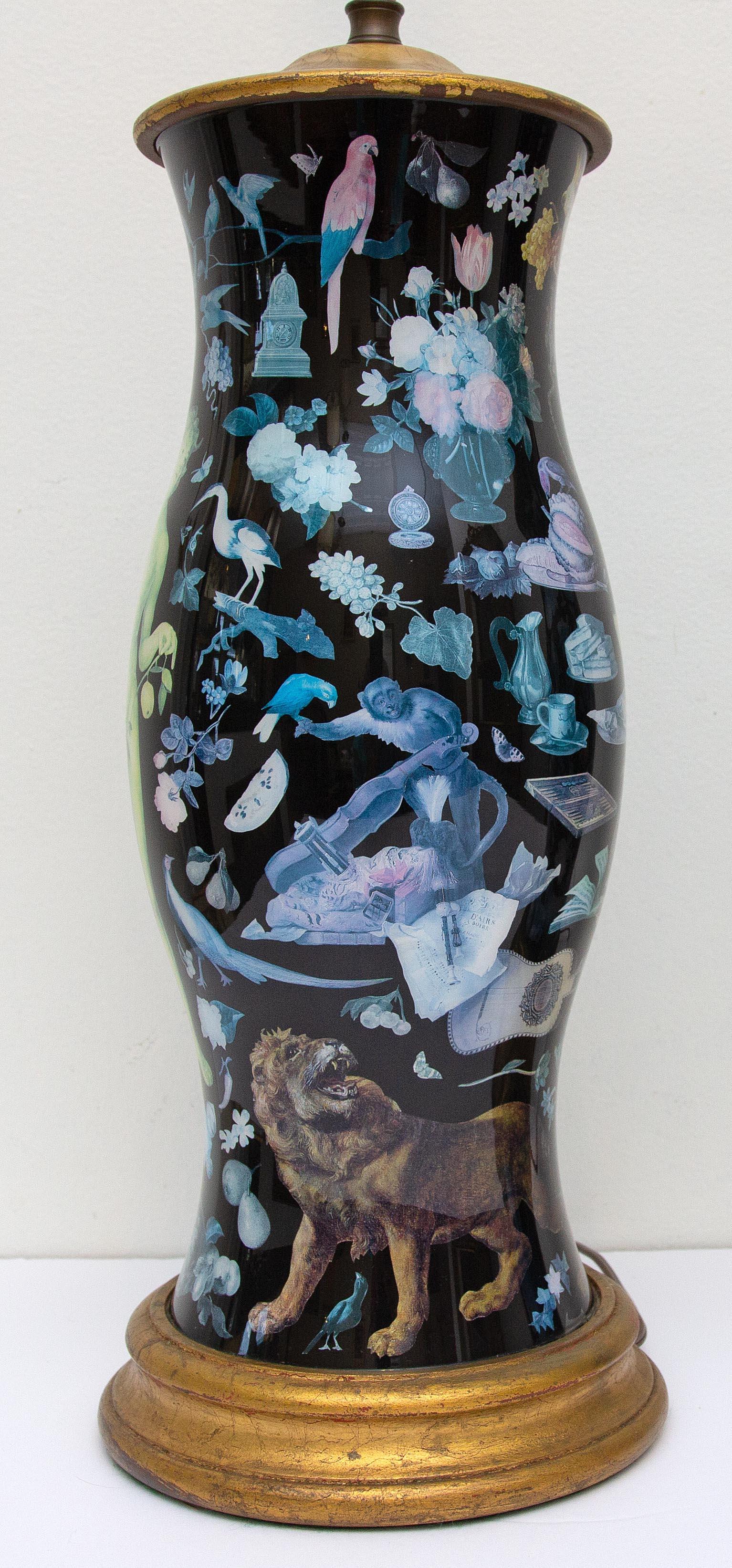 Vintage Pair of Exotic Decalcomania Lamps Adam and Eve 1
