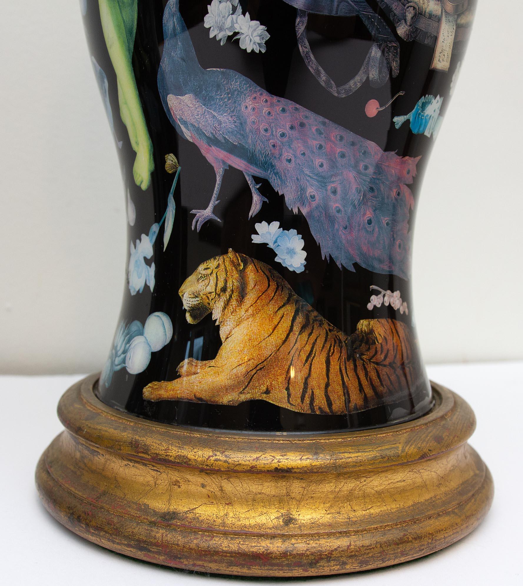 Vintage Pair of Exotic Decalcomania Lamps Adam and Eve 3