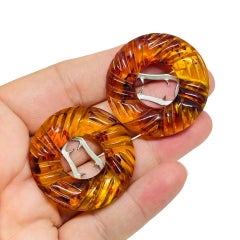 Vintage pair of faux amber lucite plastic vintage fur clips
