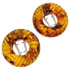 Vintage pair of faux amber lucite plastic vintage fur clips