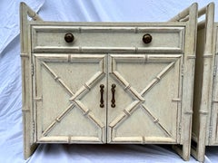 Vintage Pair of Faux Bamboo Chests Drawer and Cabinet Side Tables or Nightstands