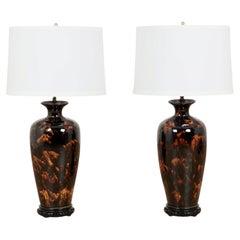 Vintage Pair of Faux Tortoise Table Lamps